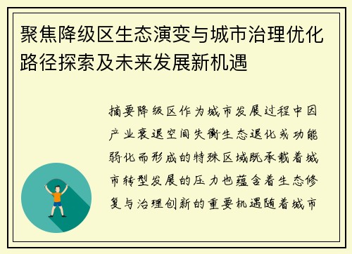 聚焦降级区生态演变与城市治理优化路径探索及未来发展新机遇 聚焦降级区生态演变与城市治理优化路径探索及未来发展新机遇